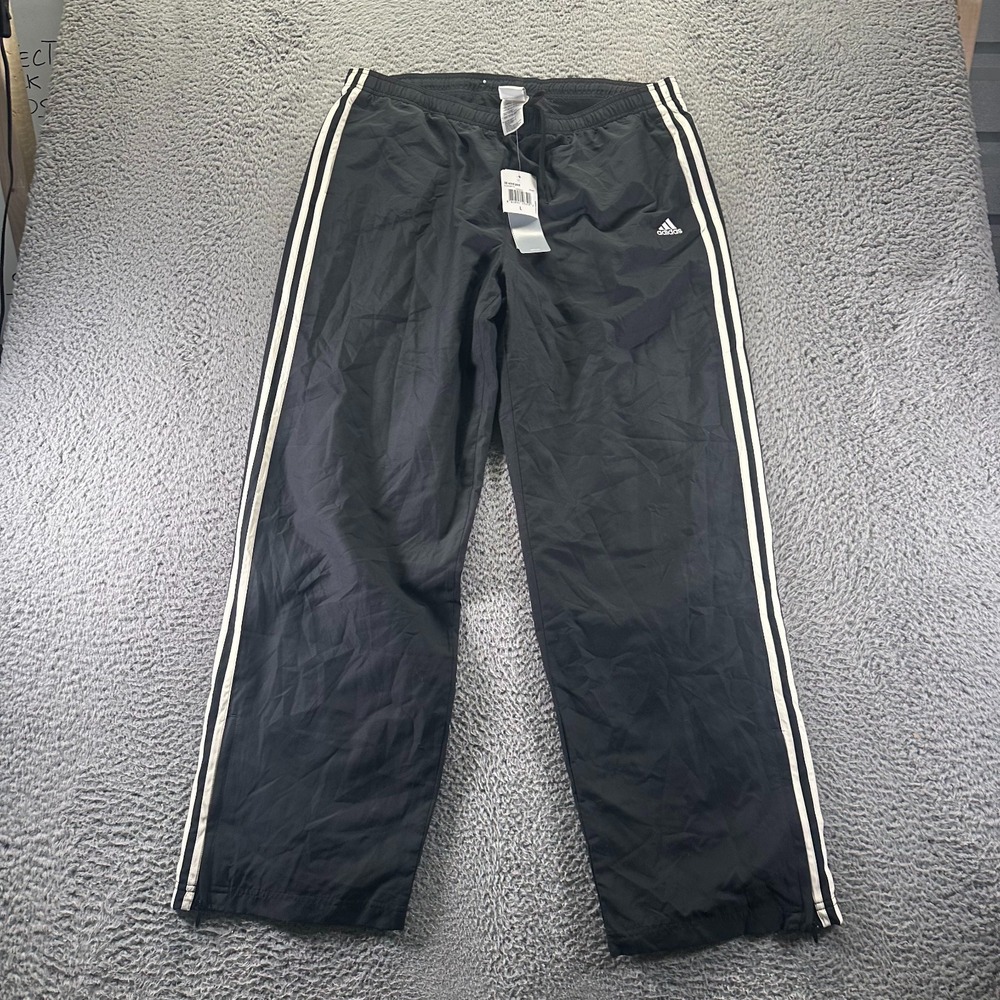 VTG Adidas Pant Womens L Black Polyester Track Mesh Lined Straight Performance